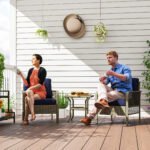 Outsunny 3 Piece Rattan Bistro Set with Glass Top Coffee Table & Cushioned Chairs – Garden Patio Furniture - Image 26