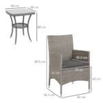 Outsunny 3 Piece Rattan Bistro Set with 2-Tier Coffee Table & Cushioned Chairs – Garden Patio Furniture - Image 3