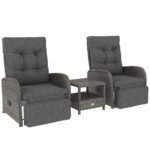Outsunny 2 Seater Rattan Chaise Lounge Set with Reclining Seats & Cushions – Patio Garden Sofa - Image 19