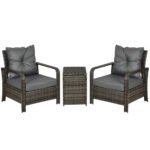 Outsunny 3 Piece Rattan Bistro Set with Storage Coffee Table & Cushioned Chairs – Garden Patio Furniture - Image 10