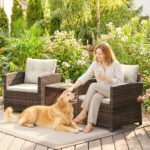 Outsunny 3 Piece Rattan Bistro Set with 2-Tier Glass Top Table & Cushioned Chairs – Garden Patio Furniture - Image 8