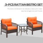 Outsunny 3 Piece Rattan Bistro Set with Glass Top Coffee Table & Cushioned Chairs – Garden Patio Furniture - Image 13