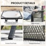 Outsunny 3 Piece Rattan Bistro Set with Glass Top Coffee Table & Cushioned Chairs – Garden Patio Furniture - Image 34