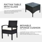 Outsunny 3 Piece Rattan Bistro Set with Glass Top Coffee Table & Cushioned Chairs – Garden Patio Furniture - Image 13