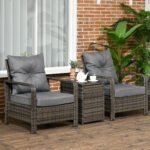 Outsunny 3 Piece Rattan Bistro Set with Storage Coffee Table & Cushioned Chairs – Garden Patio Furniture - Image 11