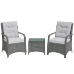 Outsunny 3 Piece Rattan Bistro Set – Garden Furniture Set with Glass Top Table, Cushioned Chairs & Cover - Image 28