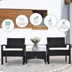 Outsunny 3 Piece Rattan Bistro Set with Glass Top Coffee Table & Cushioned Chairs – Garden Patio Furniture - Image 14