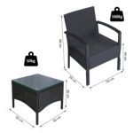 Outsunny 3 Piece Rattan Bistro Set with Glass Top Coffee Table & Cushioned Chairs – Garden Patio Furniture - Image 12