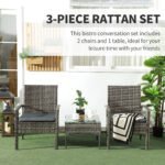 Outsunny 3 Piece Rattan Bistro Set with Glass Top Coffee Table & Cushioned Chairs – Garden Patio Furniture - Image 4