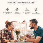 Outsunny 3 Piece Rattan Bistro Set with 2-Tier Coffee Table & Cushioned Chairs – Garden Patio Furniture - Image 4