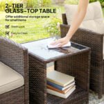 Outsunny 3 Piece Rattan Bistro Set with 2-Tier Glass Top Table & Cushioned Chairs – Garden Patio Furniture - Image 7