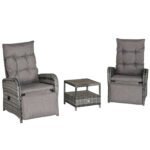 Outsunny 2 Seater Rattan Chaise Lounge Set with Reclining Seats & Cushions – Patio Garden Sofa - Image 10