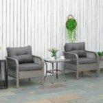 Outsunny 3 Piece Rattan Bistro Set with Glass Top Coffee Table & Cushioned Chairs – Garden Patio Furniture - Image 2