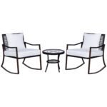 Outsunny 3 Piece Rattan Bistro Set with 2-Tier Coffee Table & Cushioned Chairs – Garden Patio Furniture