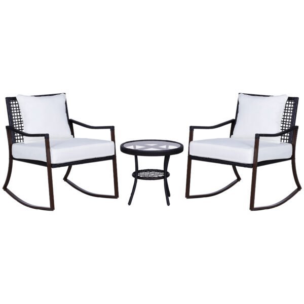 Outsunny 3 Piece Rattan Bistro Set with 2-Tier Coffee Table & Cushioned Chairs – Garden Patio Furniture