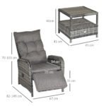Outsunny 2 Seater Rattan Chaise Lounge Set with Reclining Seats & Cushions – Patio Garden Sofa - Image 12
