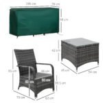 Outsunny 3 Piece Rattan Bistro Set – Garden Furniture Set with Glass Top Table, Cushioned Chairs & Cover - Image 12