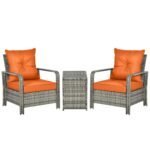 Outsunny 3 Piece Rattan Bistro Set with Storage Coffee Table & Cushioned Chairs – Garden Patio Furniture - Image 19