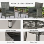 Outsunny 3 Piece Rattan Bistro Set with 2-Tier Coffee Table & Cushioned Chairs – Garden Patio Furniture - Image 14