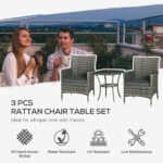 Outsunny 3 Piece Rattan Bistro Set with 2-Tier Coffee Table & Cushioned Chairs – Garden Patio Furniture - Image 13