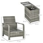 Outsunny 3 Piece Rattan Bistro Set with Storage Coffee Table & Cushioned Chairs – Garden Patio Furniture - Image 21