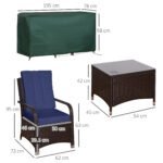 Outsunny 3 Piece Rattan Bistro Set – Garden Furniture Set with Glass Top Table, Cushioned Chairs & Cover - Image 21