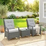 Outsunny 3 Piece Rattan Bistro Set – Garden Furniture Set with Glass Top Table, Cushioned Chairs & Cover - Image 29