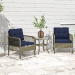 Outsunny 3 Piece Rattan Bistro Set with Glass Top Coffee Table & Cushioned Chairs – Garden Patio Furniture - Image 21