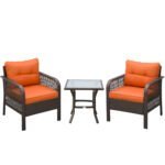 Outsunny 3 Piece Rattan Bistro Set with Glass Top Coffee Table & Cushioned Chairs – Garden Patio Furniture - Image 10