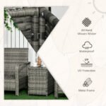 Outsunny 3 Piece Rattan Bistro Set with Storage Coffee Table & Cushioned Chairs – Garden Patio Furniture - Image 4
