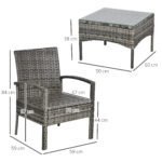 Outsunny 3 Piece Rattan Bistro Set with Glass Top Coffee Table & Cushioned Chairs – Garden Patio Furniture - Image 3