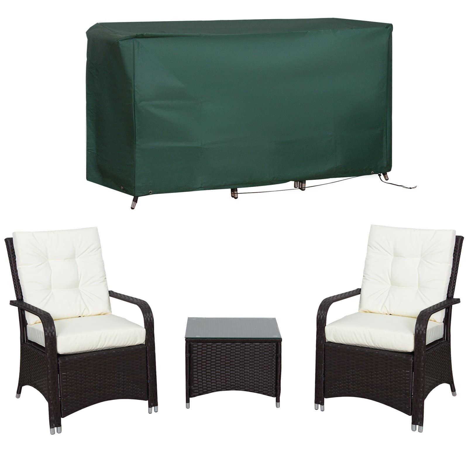 mBG5f919497317a0f Outsunny 3 Piece Rattan Bistro Set – Garden Furniture Set with Glass Top Table, Cushioned Chairs & Cover - Image 1