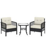 Outsunny 3 Piece Rattan Bistro Set with Glass Top Coffee Table & Cushioned Chairs – Garden Patio Furniture - Image 28