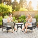 Outsunny 3 Piece Rattan Bistro Set with Glass Top Coffee Table & Cushioned Chairs – Garden Patio Furniture - Image 35