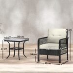 Outsunny 3 Piece Rattan Bistro Set with Glass Top Coffee Table & Cushioned Chairs – Garden Patio Furniture - Image 30