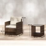 Outsunny 3 Piece Rattan Bistro Set with 2-Tier Glass Top Table & Cushioned Chairs – Garden Patio Furniture - Image 3