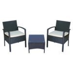 Outsunny 3 Piece Rattan Bistro Set with Glass Top Coffee Table & Cushioned Chairs – Garden Patio Furniture - Image 10