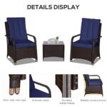 Outsunny 3 Piece Rattan Bistro Set – Garden Furniture Set with Glass Top Table, Cushioned Chairs & Cover - Image 22