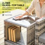 Outsunny 3 Piece Rattan Bistro Set with 2-Tier Glass Top Table & Cushioned Chairs – Garden Patio Furniture - Image 16