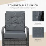 Outsunny 3 Piece Rattan Bistro Set – Garden Furniture Set with Glass Top Table, Cushioned Chairs & Cover - Image 14