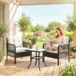 Outsunny 3 Piece Rattan Bistro Set with Glass Top Coffee Table & Cushioned Chairs – Garden Patio Furniture - Image 29