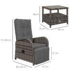 Outsunny 2 Seater Rattan Chaise Lounge Set with Reclining Seats & Cushions – Patio Garden Sofa - Image 3