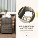 Outsunny 3 Piece Rattan Bistro Set with Storage Coffee Table & Cushioned Chairs – Garden Patio Furniture - Image 14