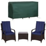 Outsunny 3 Piece Rattan Bistro Set – Garden Furniture Set with Glass Top Table, Cushioned Chairs & Cover - Image 27