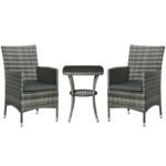 Outsunny 3 Piece Rattan Bistro Set with 2-Tier Coffee Table & Cushioned Chairs – Garden Patio Furniture - Image 10