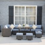 Outsunny 10 Piece Rattan Garden Furniture Set – Corner Sofa Set with Chairs, Stools & Coffee Table - Image 2
