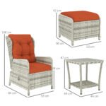 Outsunny 5 Piece Rattan Bistro Set with Adjustable Back, Cushions & Glass Top Coffee Table - Image 3