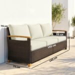 Outsunny 3 Seater Rattan Garden Sofa – Wide Deep Seat with 4 Inch Cushions & Wood Effect Armrests - Image 19