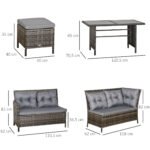 Outsunny 8 Seater Rattan Garden Dining Sofa Set – Corner Furniture Set with Table, Stools & Cushions - Image 12