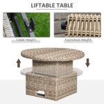 Outsunny 5 Piece Rattan Garden Daybed Set with Cushions, Liftable Coffee Table & Protective Cover, Grey - Image 5